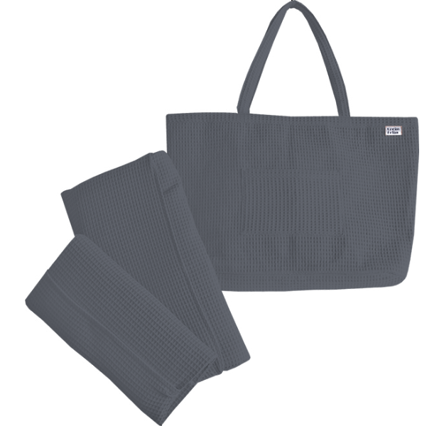 E-shop Levinfelin Plážový set 4, tmavosivá, (plážová taška a 2 osušky)