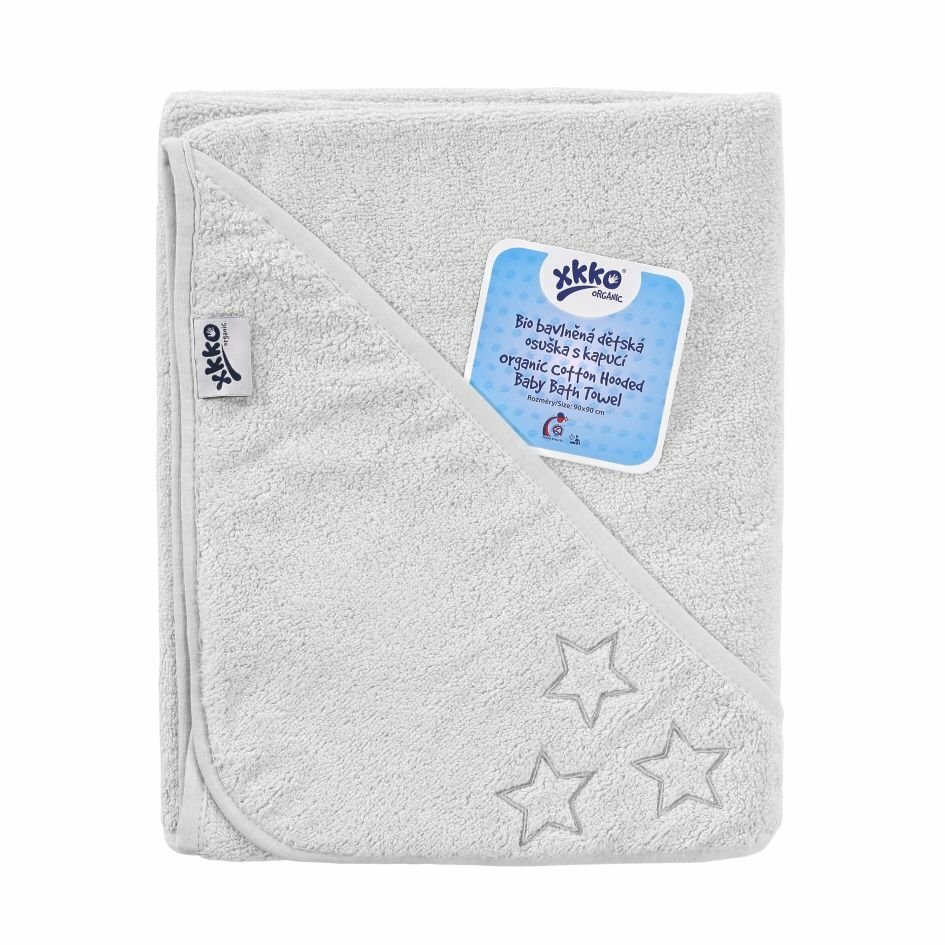 E-shop XKKO Organic BIO Bavlnená froté osuška s kapucňou, 90x90 - White Stars