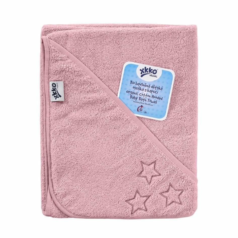 E-shop XKKO Organic BIO Bavlnená froté osuška s kapucňou, 90x90 - Baby Pink Stars