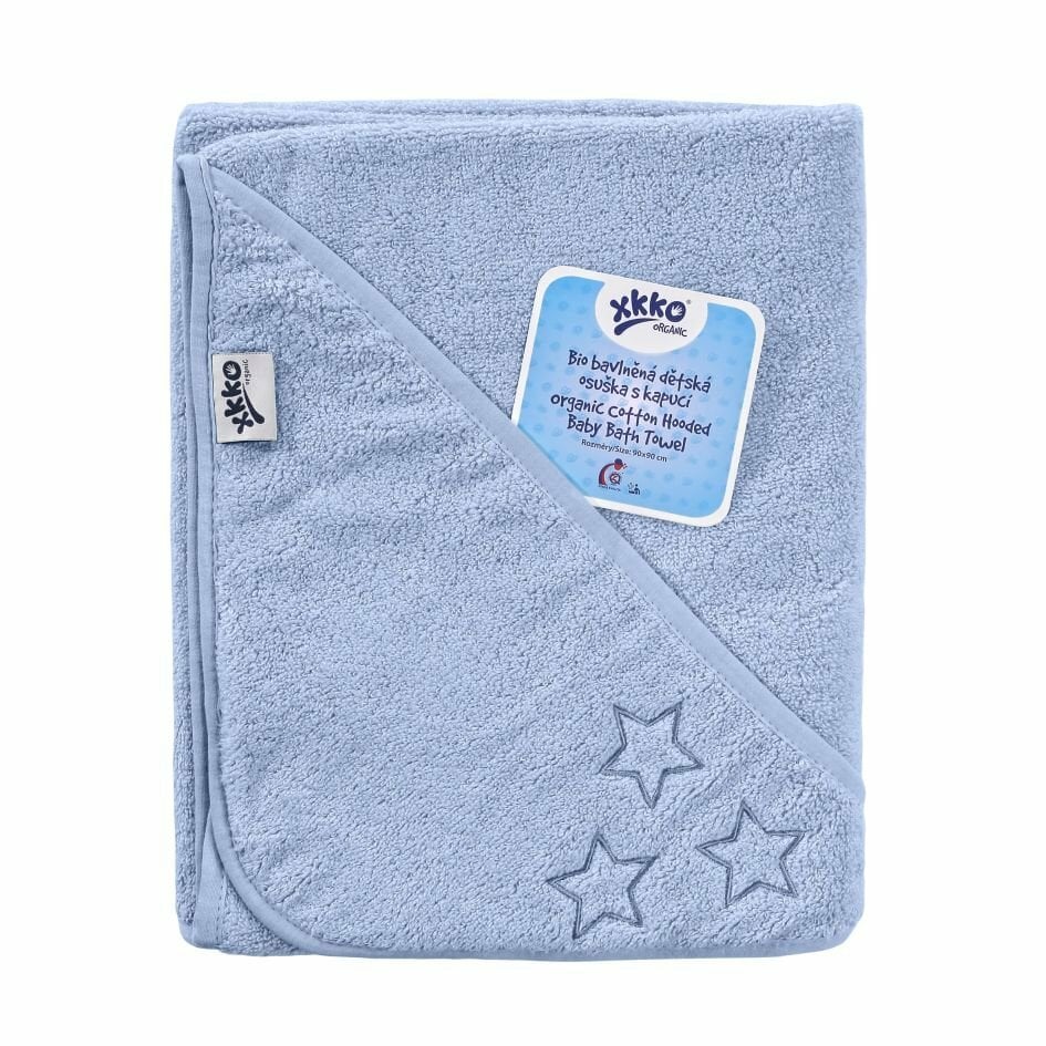 E-shop XKKO Organic BIO Bavlnená froté osuška s kapucňou 90x90 - Baby Blue Stars
