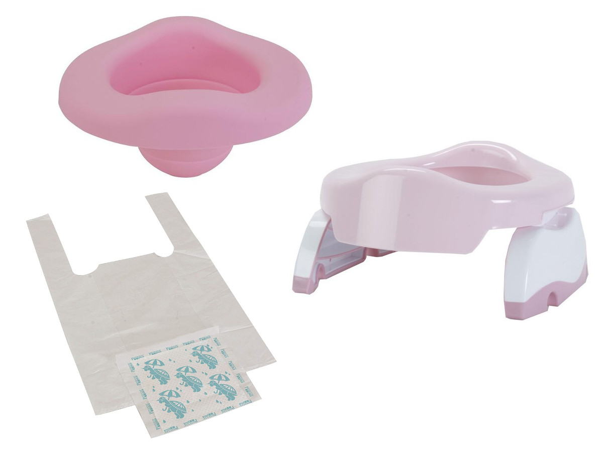 Potette cestovný nočník POTETTE PLUS® 2v1 pastelová ružová BUNDLE + ružová vložka + sáčky 3ks