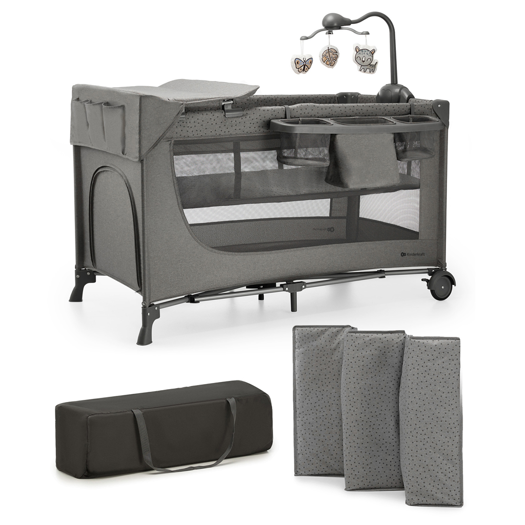 E-shop KINDERKRAFT Postieľka cestovná Joy 2 s doplnkami Dark grey