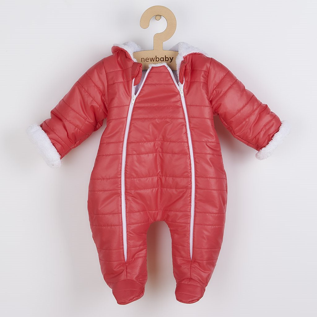 E-shop Zimná dojčenská kombinéza s kapucňou s uškami New Baby Pumi red raspberry, 56 (0-3m) - 49850