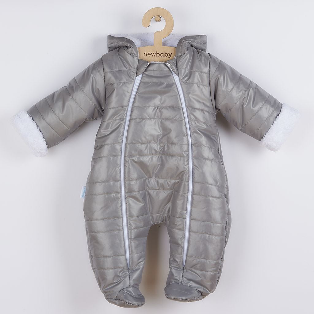 E-shop Zimná dojčenská kombinéza s kapucňou s uškami New Baby Pumi grey, 68 (4-6m) - 49859