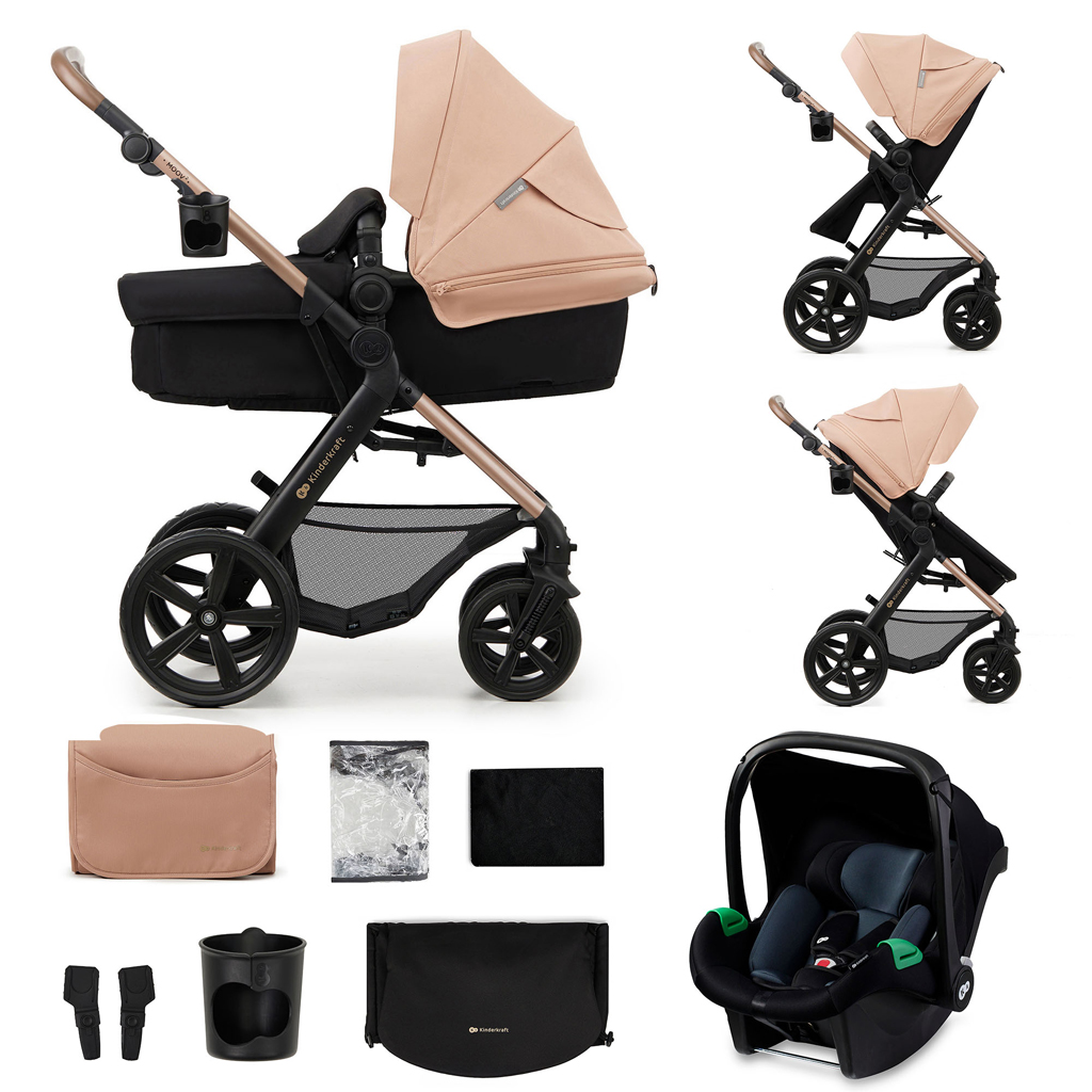 E-shop KINDERKRAFT Kočík kombinovaný Moov 2 3v1 Sand Beige - penové kolesá