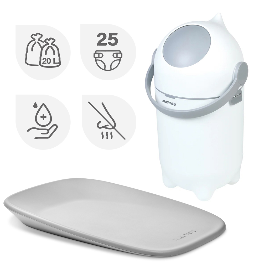 E-shop NATTOU Kôš na plienky Dropy a prebaľovacia podložka Softy White/Grey 50x70 cm