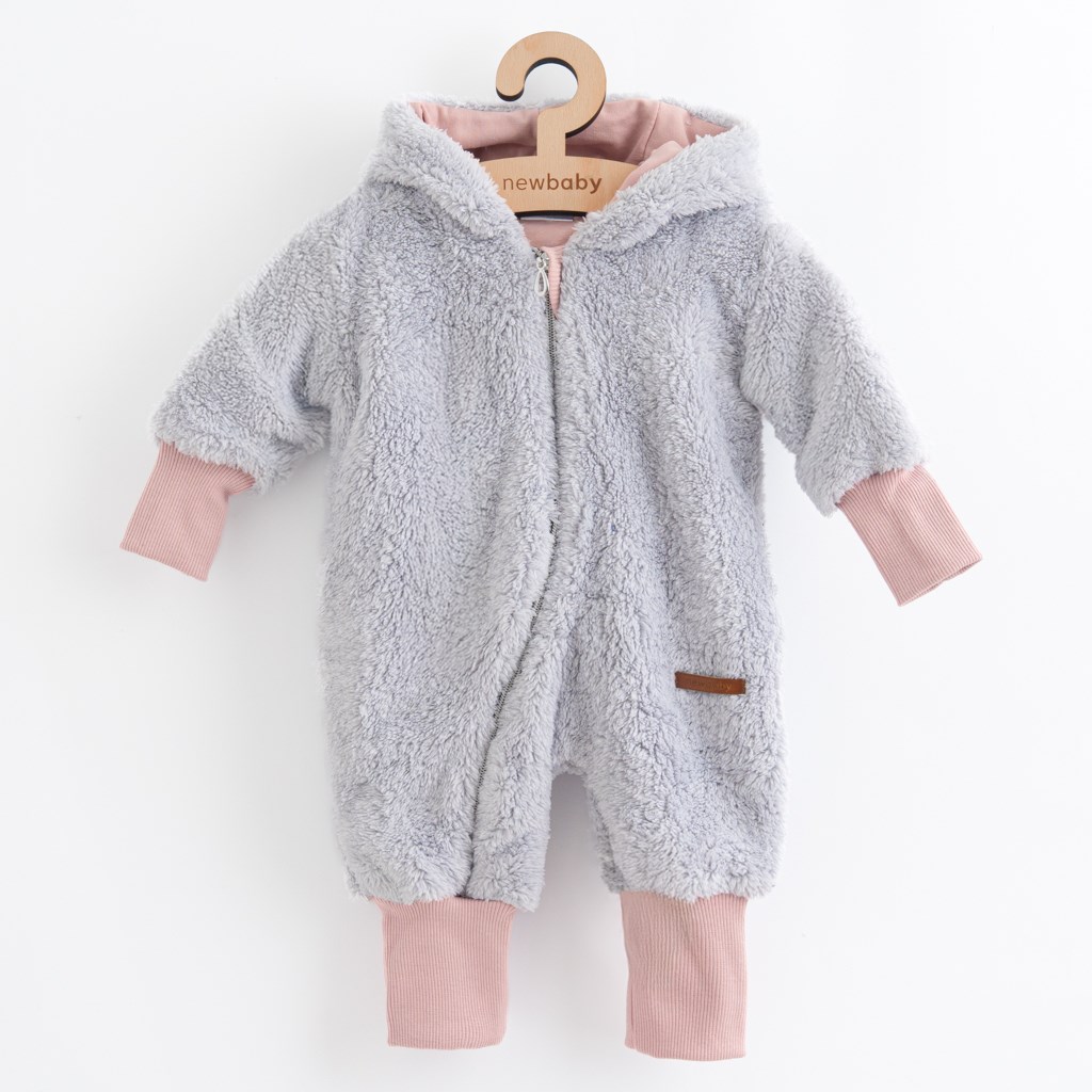 E-shop Luxusný detský zimný overal New Baby Teddy bear šedo ružový, 62 (3-6m) - 49178