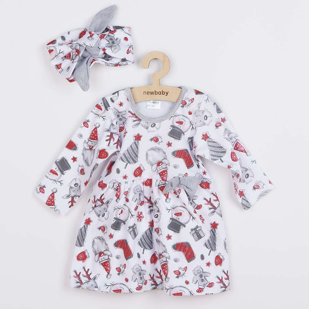E-shop Dojčenské bavlnené šatôčky s čelenkou New Baby Christmas, 62 (3-6m) - 49877