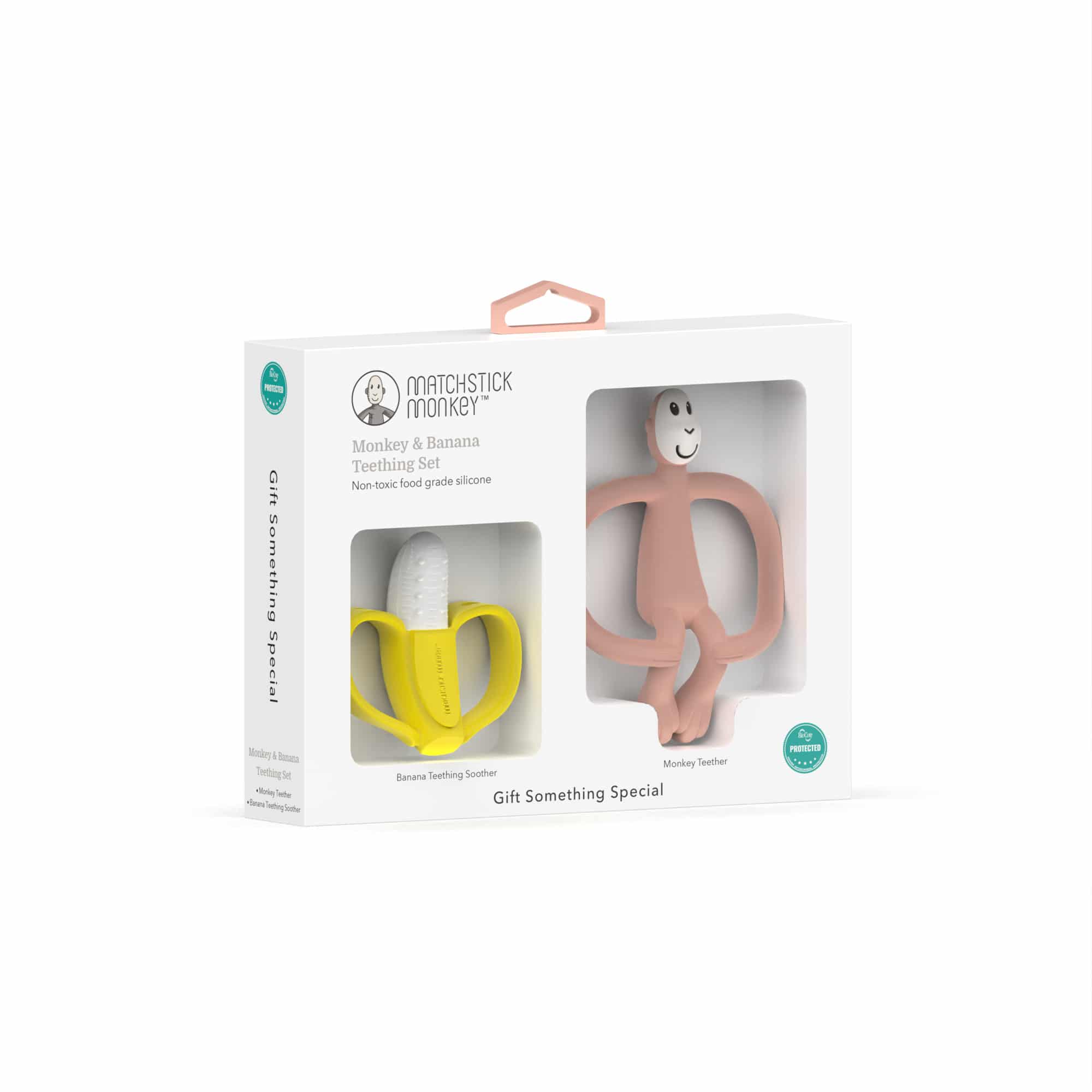E-shop DARČEKOVÝ SET HRYZADIEL BANÁN A OPICA DUSTY PINK MATCHSTICK MONKEY
