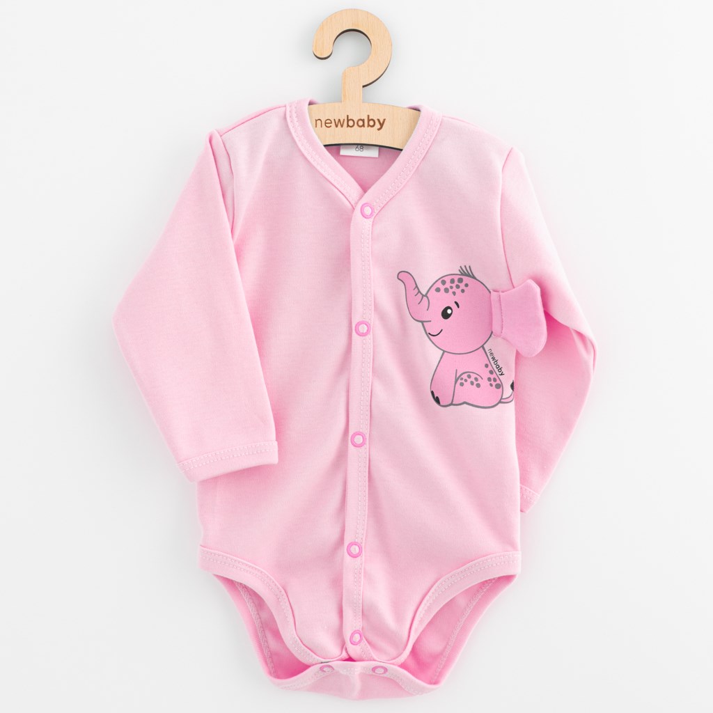E-shop Dojčenské celorozopínacie body s dlhým rukávom New Baby Happy Elephant pink, 56 (0-3m) - 56449
