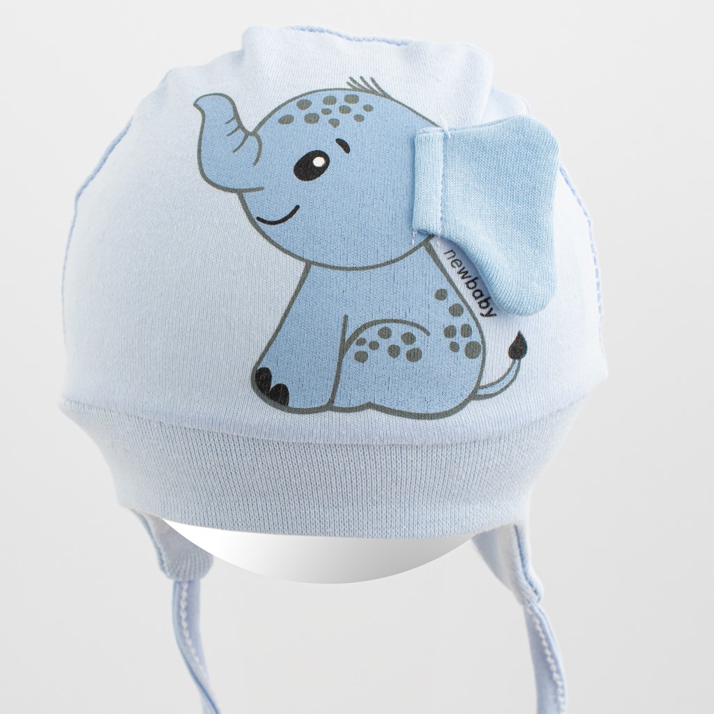 E-shop Bavlnená dojčenská čiapočka New Baby Happy Elephant blue, 56/62 - 56457