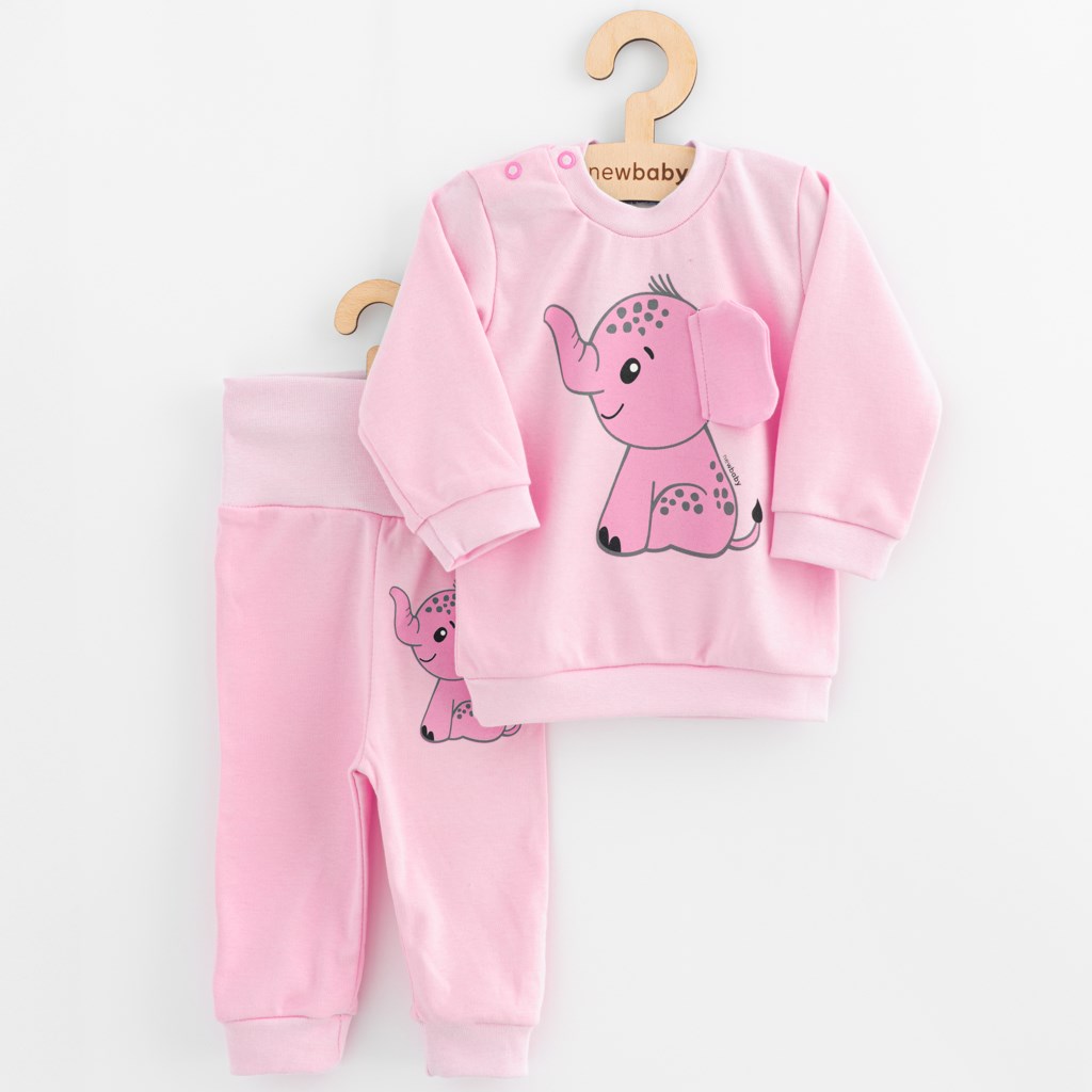 E-shop Dojčenská súprava tričko a tepláčky New Baby Happy Elephant pink, 68 (4-6m) - 56473