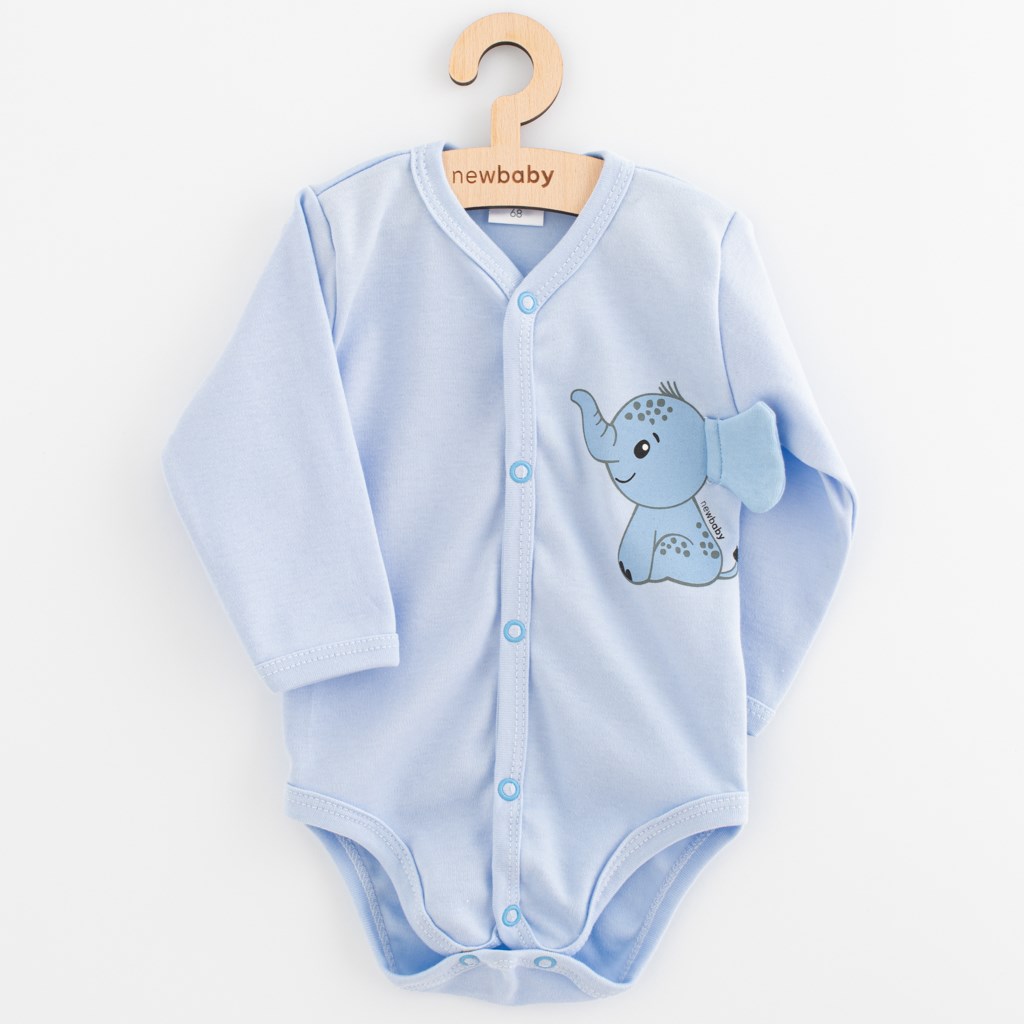E-shop Dojčenské celorozopínacie body s dlhým rukávom New Baby Happy Elephant blue, 68 (4-6m) - 56478