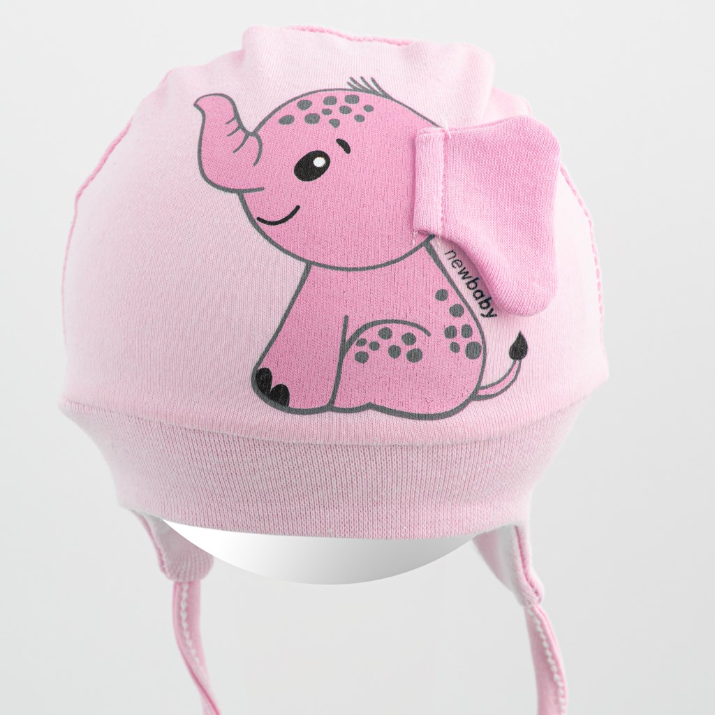 E-shop Bavlnená dojčenská čiapočka New Baby Happy Elephant pink, 68/74 - 56487