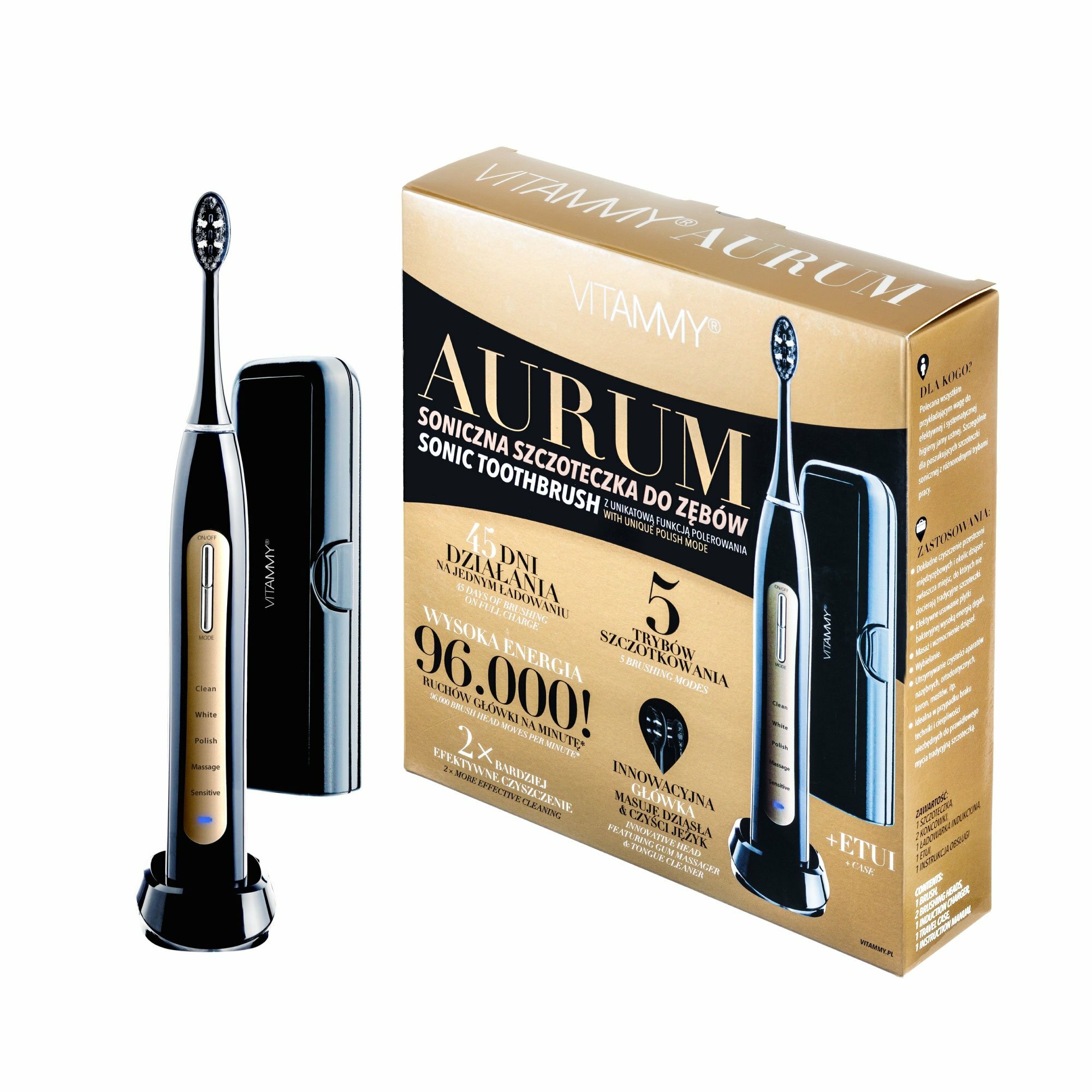 E-shop VITAMMY AURUM BLACK sonická zubná kefka s funkciou leštenia