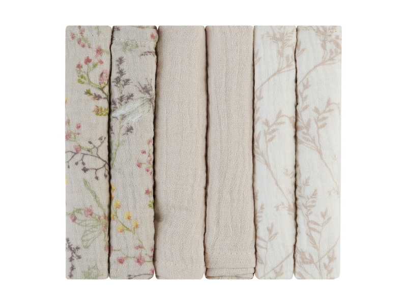 E-shop KikkaBoo Plienky mušelínové 30x30 cm 6ks Secret Garden Beige