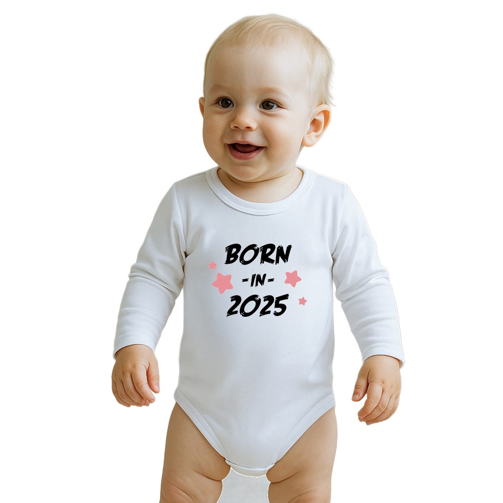 E-shop Detské body s potlačou New Baby BORN IN 2025 pink, 62 (3-6m) - 57197