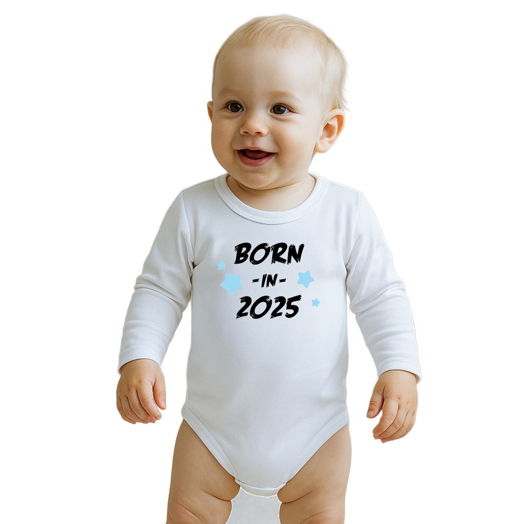 E-shop Detské body s potlačou New Baby BORN IN 2025 blue, 62 (3-6m) - 57203