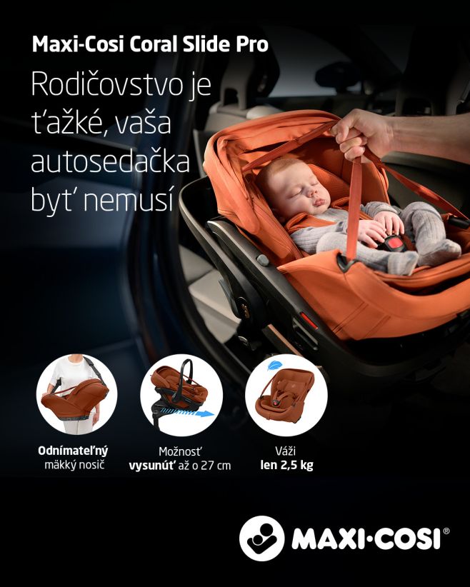 Novinka, ktorá zmení spôsob, akým nosíte svoje bábätko! 💛 Predstavujeme Maxi-Cosi Coral Slide Pro – revolučnú autosedačku...