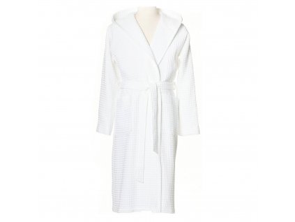 Bavlněný župan s waflovým vzorem PIQUÉE s kapucou, snow, L