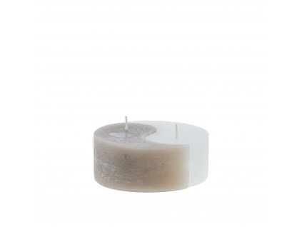 Dekorativní svíčka YING YANG bílo - béžová 5 x 13 cm