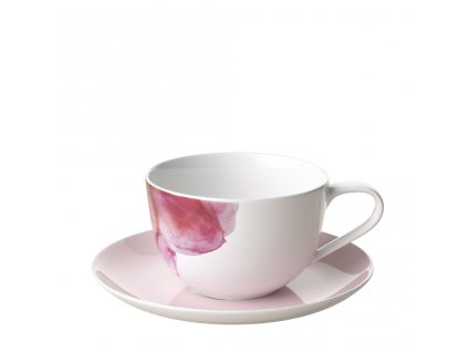 Snídaňový šálek s podšálkem z kolekce ROSE GARDEN, růžová