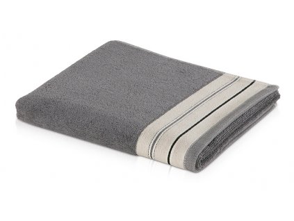 Ručník BOHEME jednobarevný s bordurou, barva grey/nature, 50 x 100 cm