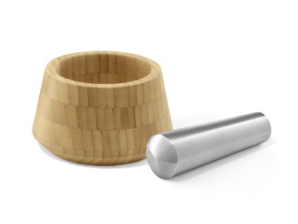 Bambusový hmoždíř s tloučkem OPESO, kartáčovaná nerez