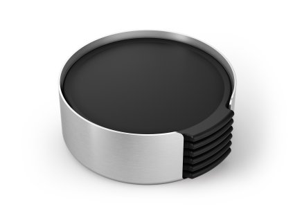 Sada podtácků s držákem NORTA, 6 ks, kartáčovaná nerez