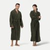 Velurový bavlněný župan s šálovým límcem a béžovým lemem, MÖVE, XXL olive