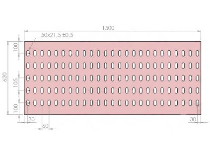 Plech děrovaný 1500 x 620/tl. 3 mm LO (105x60), pozink