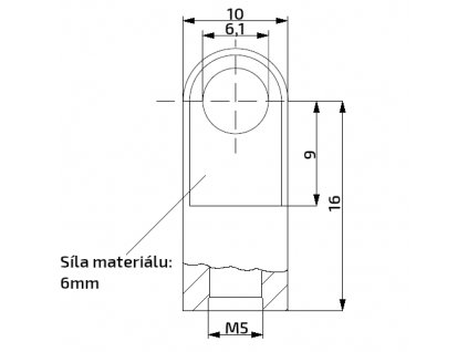 Oko k plynové vzpěře 16x10x6, otvor 6,1mm, pro závit M5