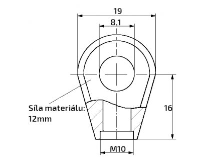 Oko k plynové vzpěře 19x16x12, otvor 8,1mm, pro závit M10