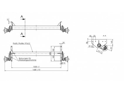 Náprava AL-KO UBR 1200-5 (1300 kg), a=1320 mm, c=1680 mm, 112x5 (Sacher)
