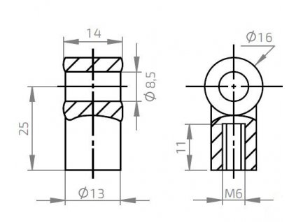 Oko k plynové vzpěře BM, pr. 8,5mm, c=25mm, pro závit M6, plast