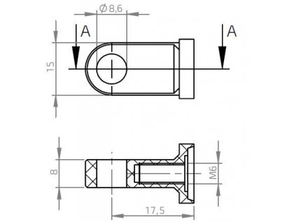 Oko k plynové vzpěře BM, pr. 8,6mm, c=17,5mm, pro závit M6, alu