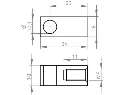 Oko k plynové vzpěře BM, pr. 10,1mm, c=25mm, pro závit M8, ocel