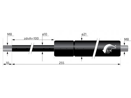 Plynová vzpěra Berthold Marx 255 mm, 1100N, 10/21 M8