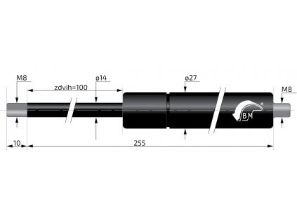 Plynová vzpěra Berthold Marx 255 mm, 200N, 14/27 M8