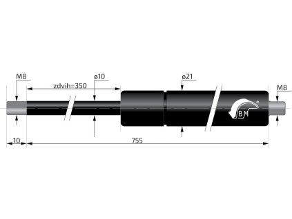 Plynová vzpěra Berthold Marx 755 mm, 2100N, 14/27 M8