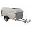 hliníkový přívěsný vozík s jednou nástavbou a laminátovým víkem