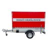 Plachtový přívěsný vozík pro hasiče s výklopným držákem PS12, držákem savic a hliníkovou bednou pro hadice B a C, pro dobrovolné i profesionální jednotky HZS ČR (2)