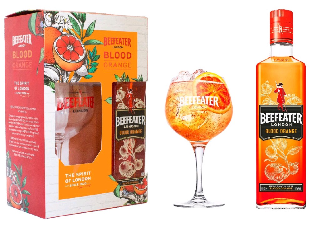 Beefeater Blood Orange se skleničkou 37,5% 0,7 l (dárkové balení)