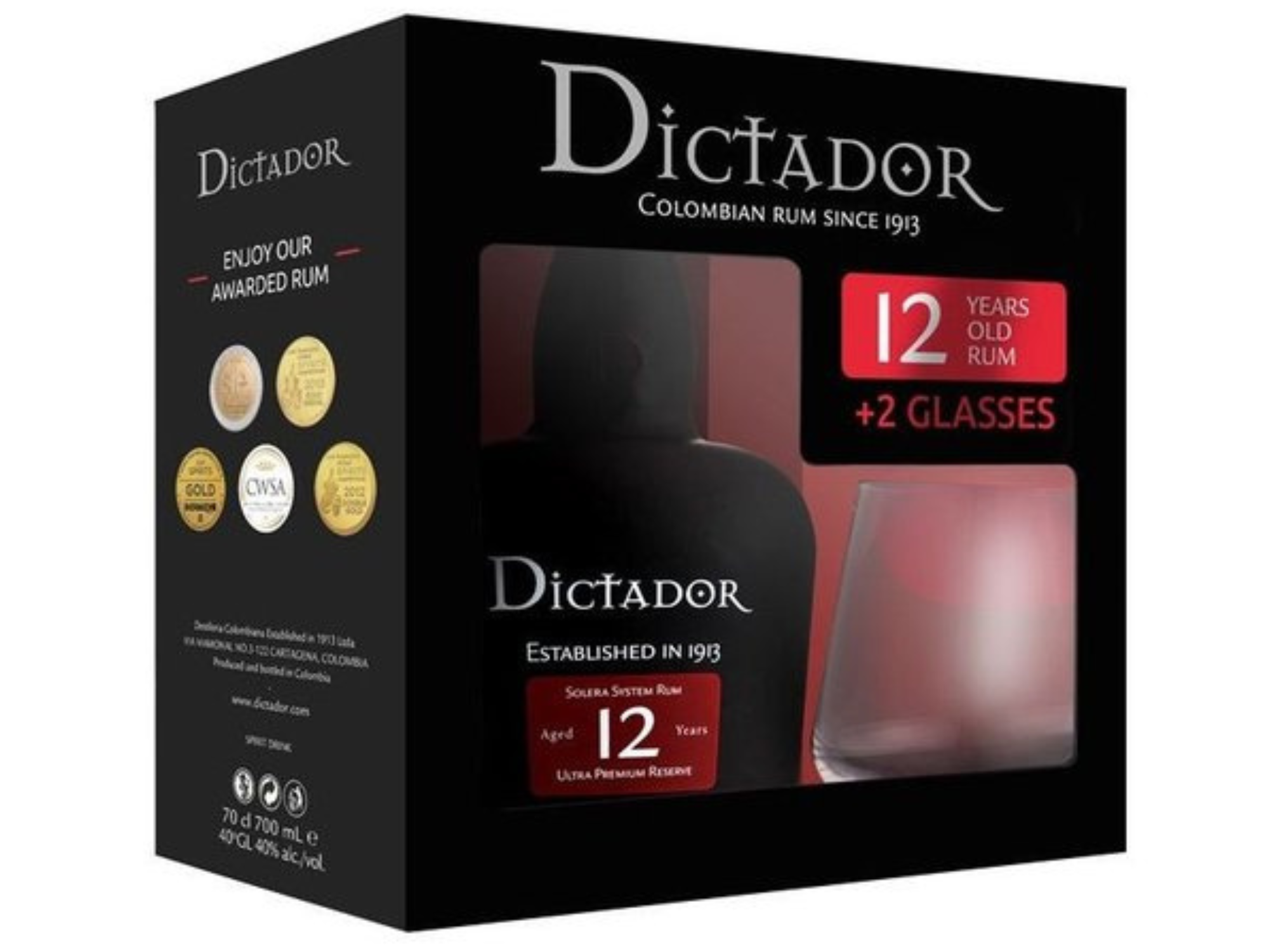 Dictador 12 Years Old se skleničkami 40% 0,7 l (kazeta)