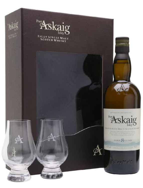 Port Askaig 8 letá + 2 sklenice 45,8% 0,7l (darčekové balenie 2 poháre)