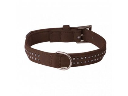 2058 obojek soft leather dvourady stras brown 33 40 cm x 20 mm