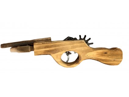 Dřevěná pistol na gumičky - Rovná (33 cm)