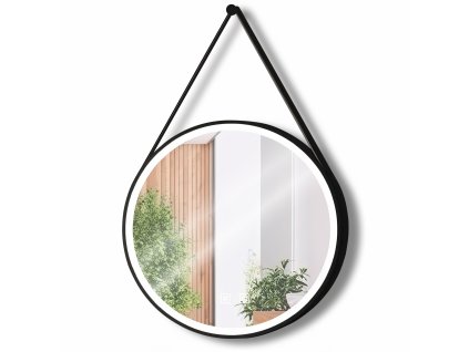 Okrúhle LED zrkadlo zavesené na remienku 80cm 105