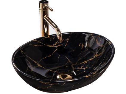 Rea Sofia Marble umývadlo na dosku 41 x 35 cm, čierna-vzor, REA-U5611