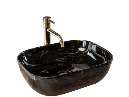 Rea Belinda Marble umývadlo na dosku 47 x 34 cm, čierna lesklá-vzor Marble, REA-U8907